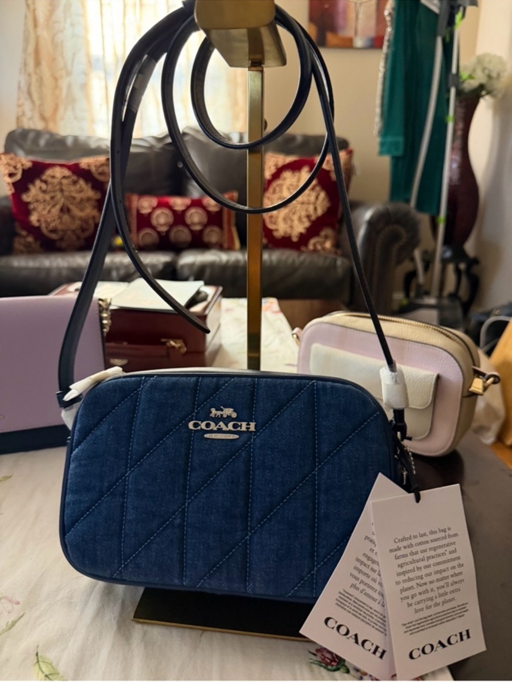 Coach Quilted Denim Mini Jamie Camera Crossbody Bag - Blue. NWT